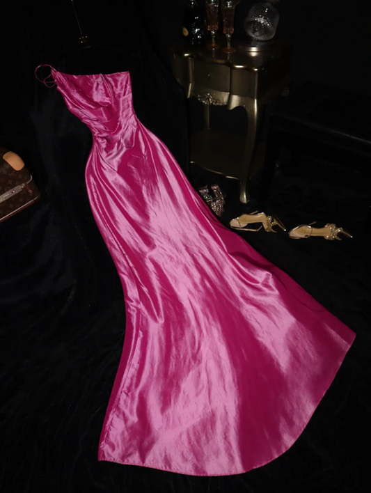 Rose pink off-shoulder halter-neck fitted long ball gown R6906