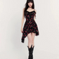 Black suspenders, pink florals, slim waist, irregular skirt, homecoming dress R5277