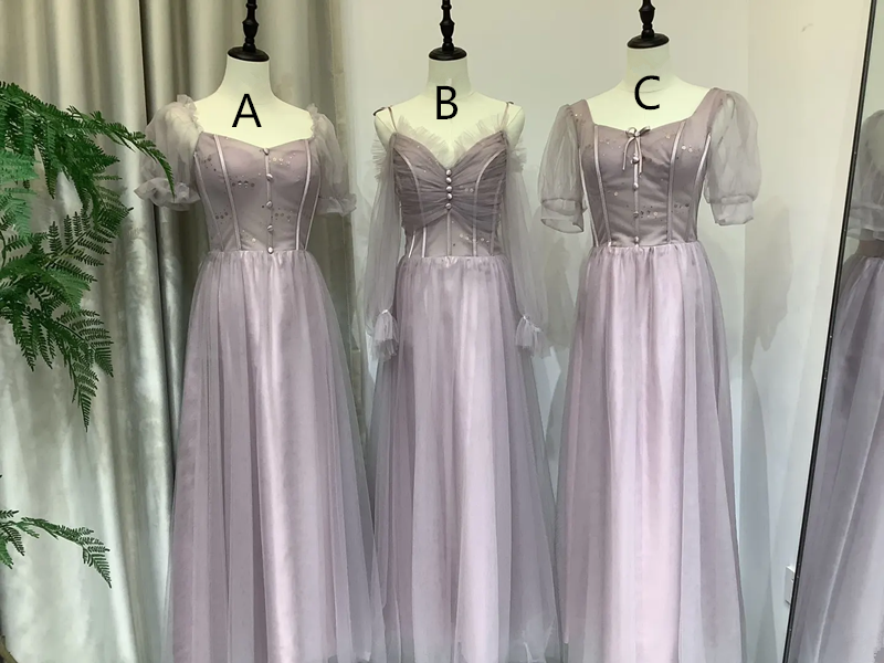 Gray purple slim waist ball gown, bridesmaid dress R5987