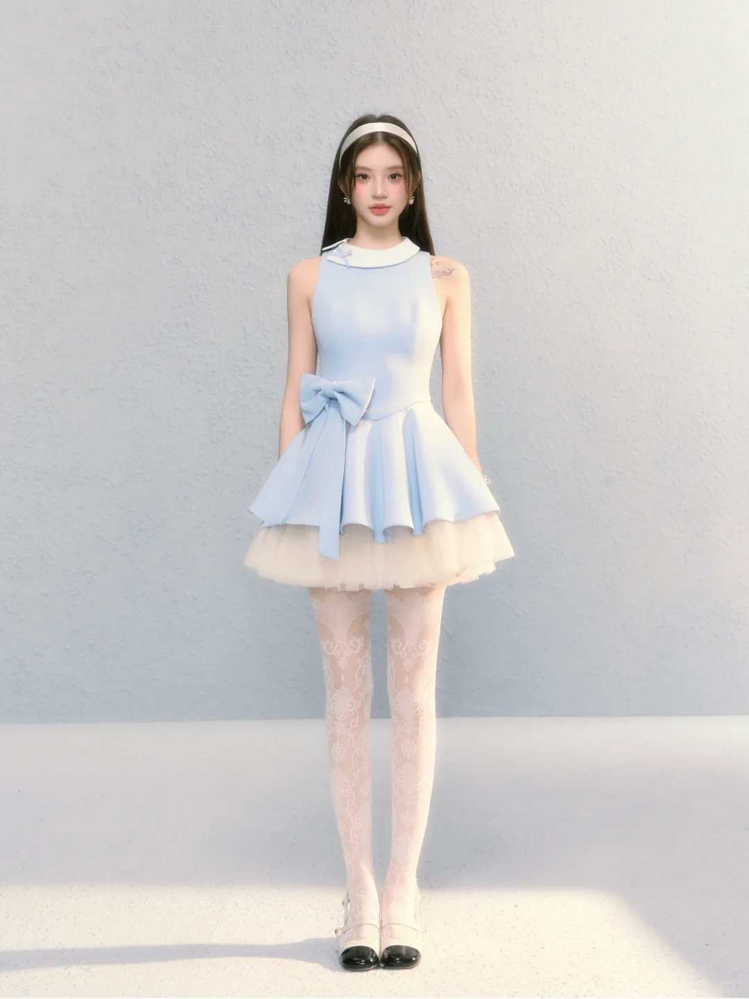 Blue sleeveless slim waist A-line short skirt homecoming dress R5415