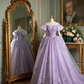 Light purple off-the-shoulder waist-cinching slim-fit ballgown long prom dress R7933