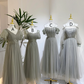 Gray-green chiffon waist-cinched elegant ball gown, bridesmaid dress R5948