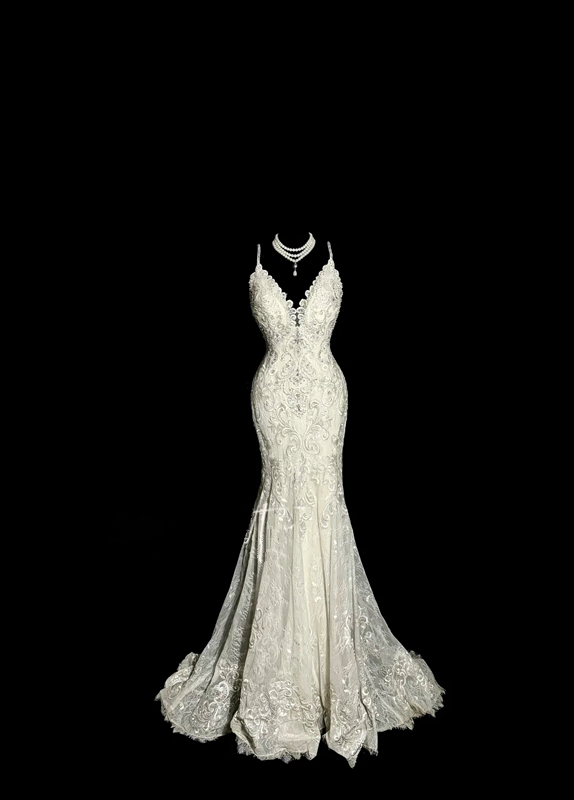 White halter-neck lace fitted bodycon long ball gown R6667