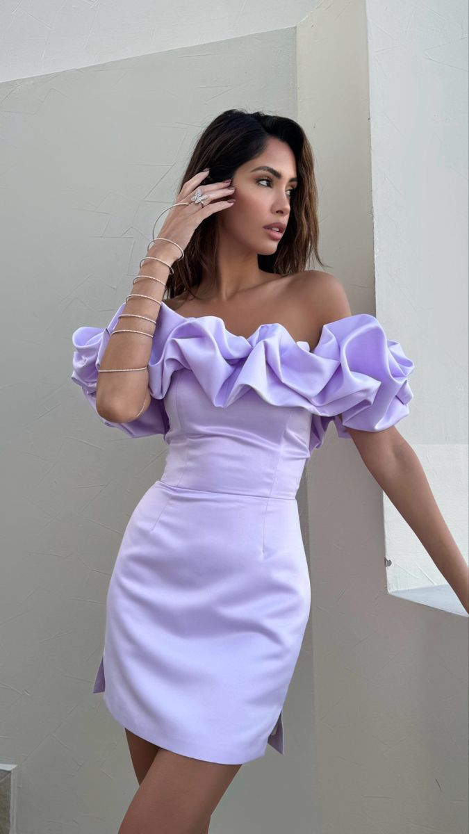 Light purple one-shoulder slim waist hip-hugging short skirt homecoming dress R5516