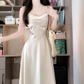 French high-end V-neck satin suspender dress gentle temperament celebrity waist banquet dress summer R0424