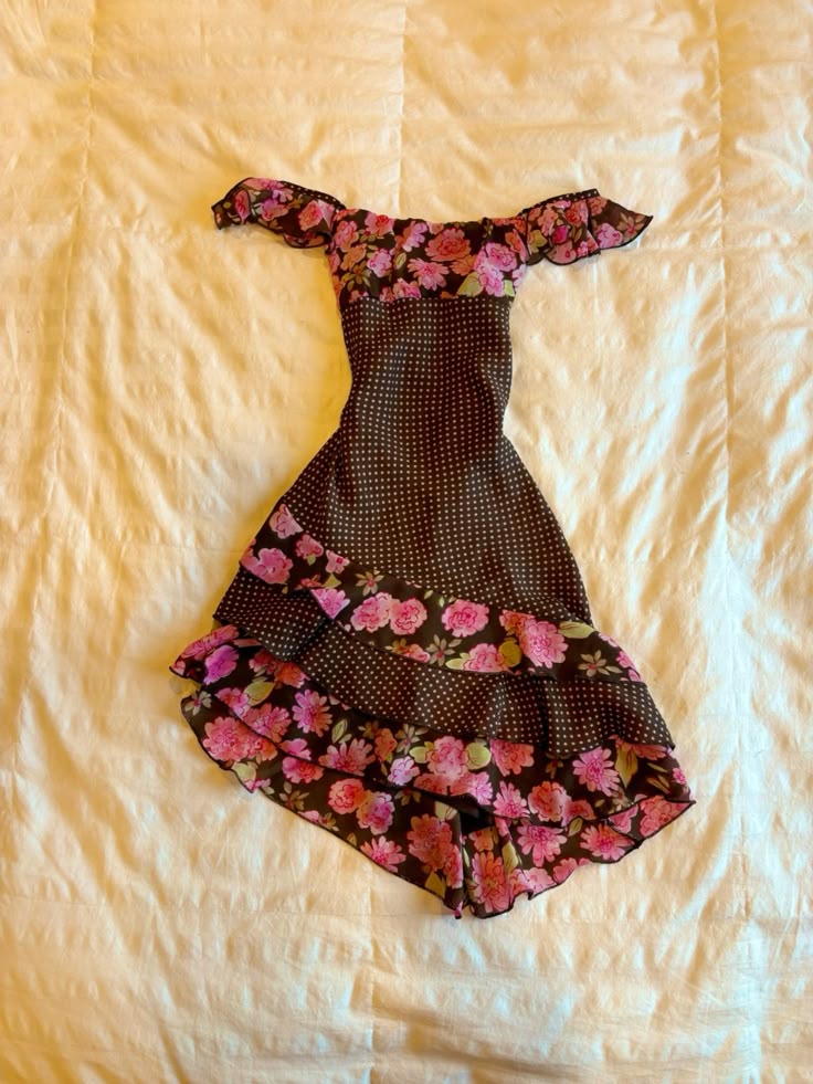 Retro flower polka dot one-shoulder waist irregular skirt homecoming dress R2631