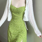2025 Summer New Green Platycodon Floral Seaside Vacation Wear Suspender Dress R0902