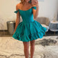 Green one-shoulder sexy gentle waist slimming puffy skirt homecoming dress R3396