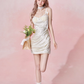 Ruffle hem hollow pleated waist retro polka dot suspender dress R5252