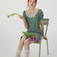 French style green plaid dress summer retro short skirt R2764