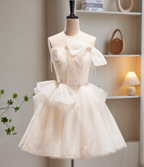Dreamy Ivory Homecoming Dress , Beading Tulle Corset Mini Evening Dress RS1450