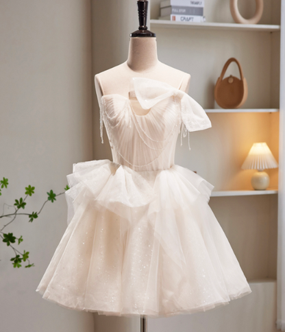 Dreamy Ivory Homecoming Dress , Beading Tulle Corset Mini Evening Dress RS1450