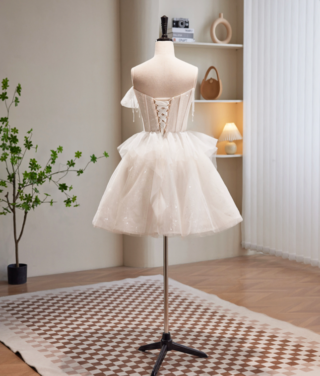 Dreamy Ivory Homecoming Dress , Beading Tulle Corset Mini Evening Dress RS1450