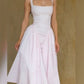 Pink and white checkered suspenders slim long A-line skirt homecoming dress R2488