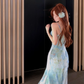 Blending fishtail skirt waist slimming princess holiday suspender dress long skirt R1737