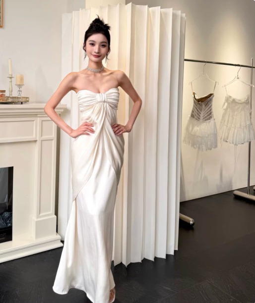 French Niche White Mermaid Strapless Corset Maxi Women Dress Evening Dress RS329