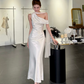 French Chic White Sheath One-shoulder Bodycon Maxi Women Dress Evening Dress RS330