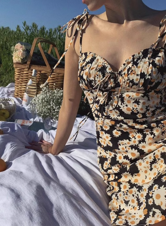 Strapless Daisy Floral Dress Suspender Dress R2921