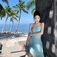Travel wear fairy air backless dress seaside vacation dopamine green fairy long skirt R1594