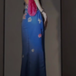 Retro blue floral dress sexy waist slim hip suspender skirt R0640