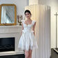 Sweet White A-Line Square Bodycon Mini Birthday Dress with Satin Bow-knot Homecoming Dress RS324