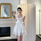 Sweet White A-Line Square Bodycon Mini Birthday Dress with Satin Bow-knot Homecoming Dress RS324