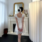 Sweet White A-Line Square Bodycon Mini Birthday Dress with Satin Bow-knot Homecoming Dress RS324