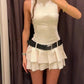 White Sleeveless Slim Sexy A-Line Pleated Short Skirt Homecoming Dress R3970