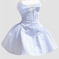 Pure desire style striped splicing suspender dress 2025 waist puffy A-line short skirt R1290