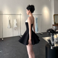 Sweet Black A-Line Spaghetti Straps Spliced Bodycon Mini Evening Dress Homecoming Dress RS326