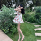French Retro Floral White A-Line Spaghetti Straps Bodycon Mini Birthday Dress Homecoming Dress RS327
