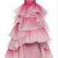 Pink gradient strapless waist-cinching cake skirt long ball gown/bridal dress R8570