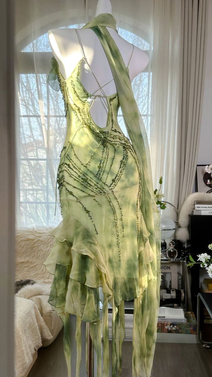 Green suspender waist slim back sexy irregular skirt dress, prom dress R5311