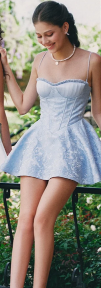 Blue halter top waist A-line long skirt short skirt homecoming dress R4568