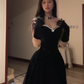 Black halter-neck, retro-elegant, fitted A-line long ball gown R7774