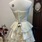 White satin tube top pleated waist cake skirt cute short skirt homecoming dress R4326
