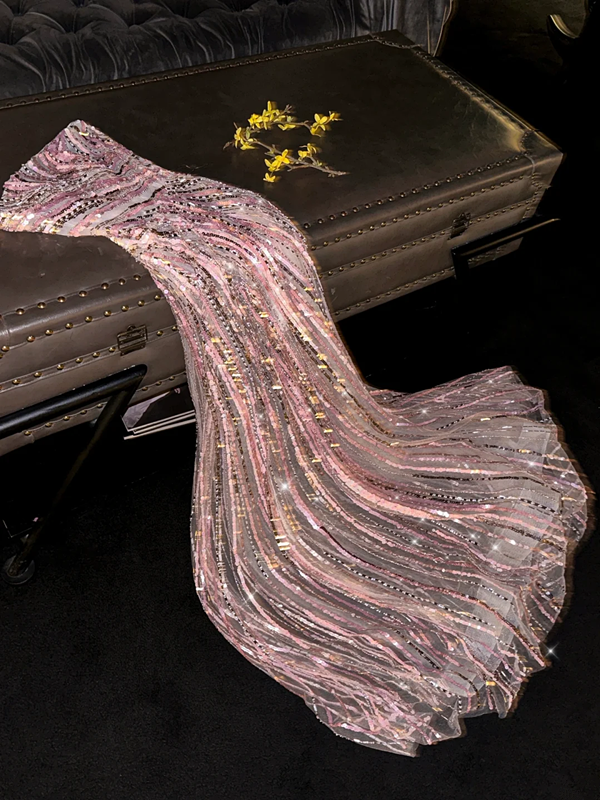 Light pink sequined strapless fitted long ball gown/bridal dress R8814