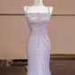 Light pink and blue gradient strapless waist-cinching bodycon sexy prom dress R8355