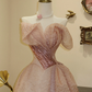 Light pink strapless, fitted waist, gradient skirt, long ball gown, bridal dress R7180