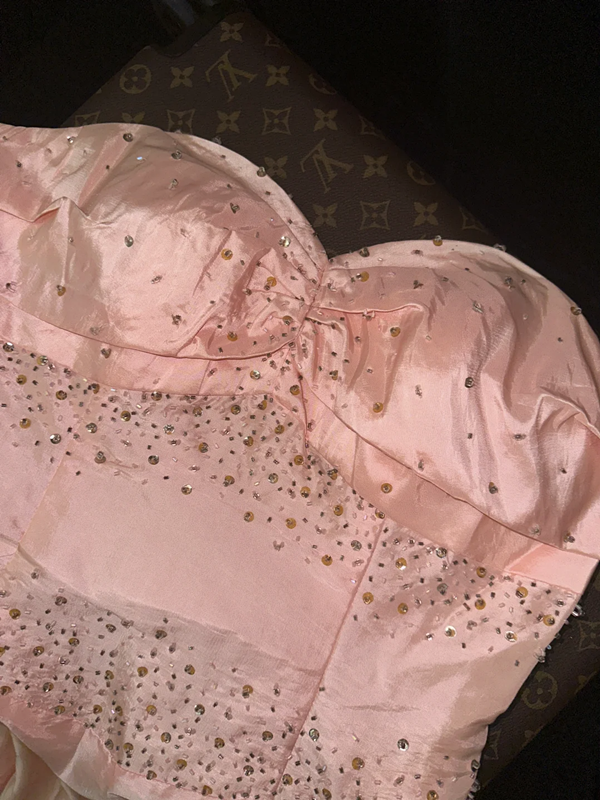 Light pink strapless fitted waist elegant fairy long ball gown R6907