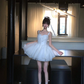 White suspenders waist sexy puffy skirt homecoming dress R5057