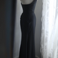 Black one-shoulder halter-neck fitted waist pleated long ball gown R6787