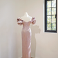 Light pink off-shoulder fitted long ball gown R8443