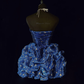 Dark blue tube top star pattern waist slimming flower bud skirt puffy short skirt homecoming dress R4935