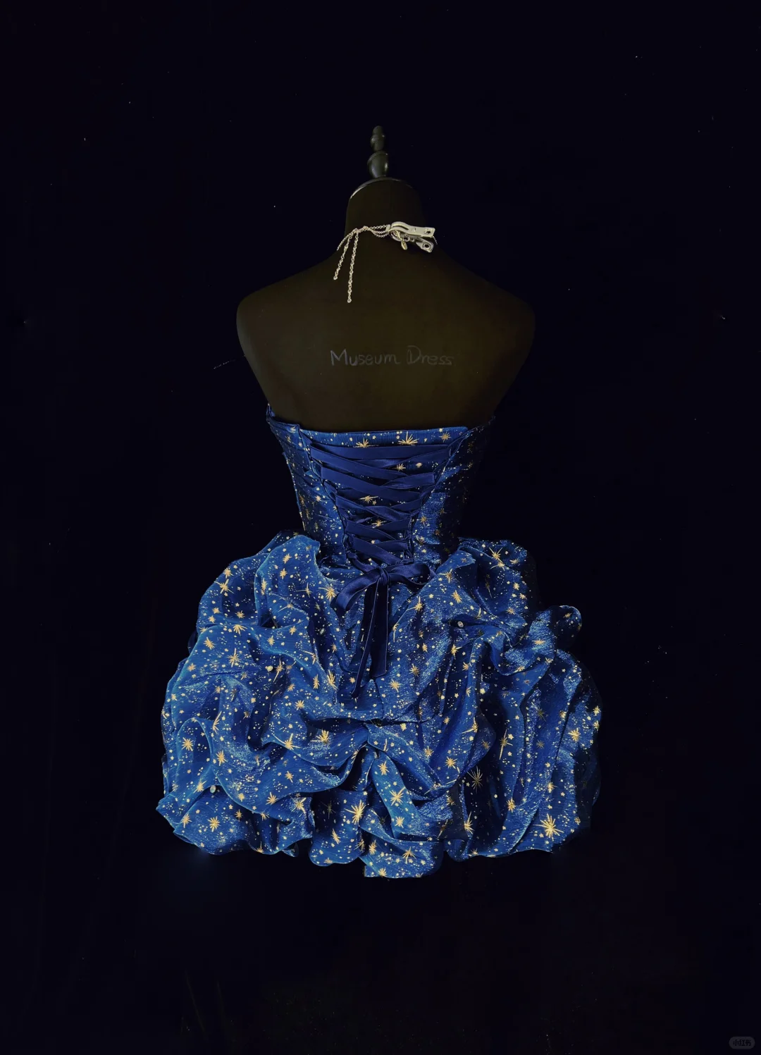 Dark blue tube top star pattern waist slimming flower bud skirt puffy short skirt homecoming dress R4935
