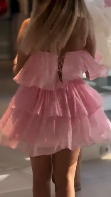 Pink tube top girl cake skirt homecoming dress R5597