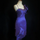 Dark purple suspender asymmetrical three-dimensional flower satin waist slim skirt homecoming dress R4976