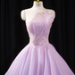 Light purple strapless, fitted waist, full skirt, long ball gown, bridal dress R8904