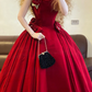 Red Spaghetti Strap Vintage Waist-Cinched Puff-Skirt Ball Gown & Bridal Gown R7389