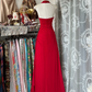 Red halter neck slim waist sexy A-line hip long skirt ball gown R6148